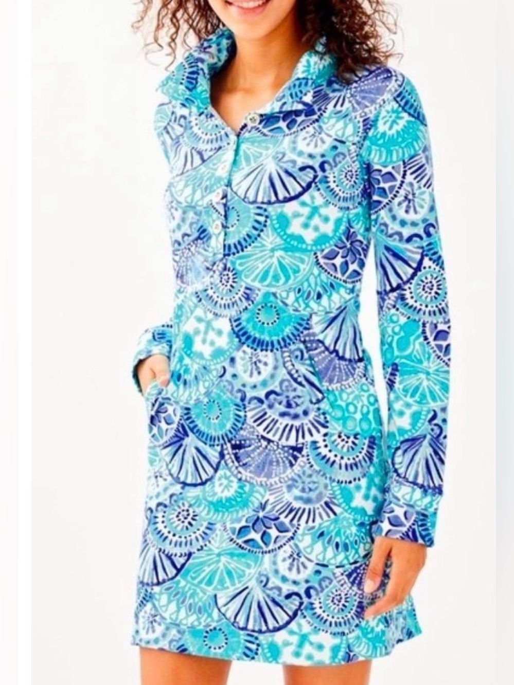 Lilly Pulitzer UPF 50+ Captain Popover TURQUOISE OASIS Half Shell Dress small
